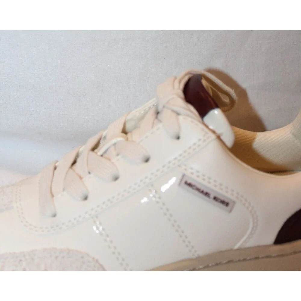 MICHAEL KORS Kai Lace Up Women's Faux Leather Sneakers White Burgundy NEW 7.5